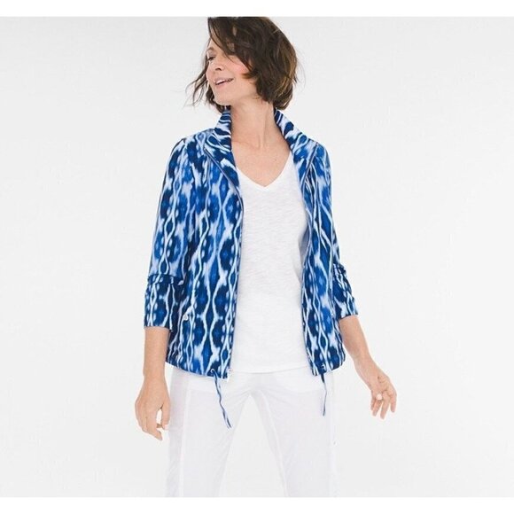 Zenergy by Chico's Lightweight Blue & White Front Zip Stretchable Windbreaker 16 - Picture 2 of 10